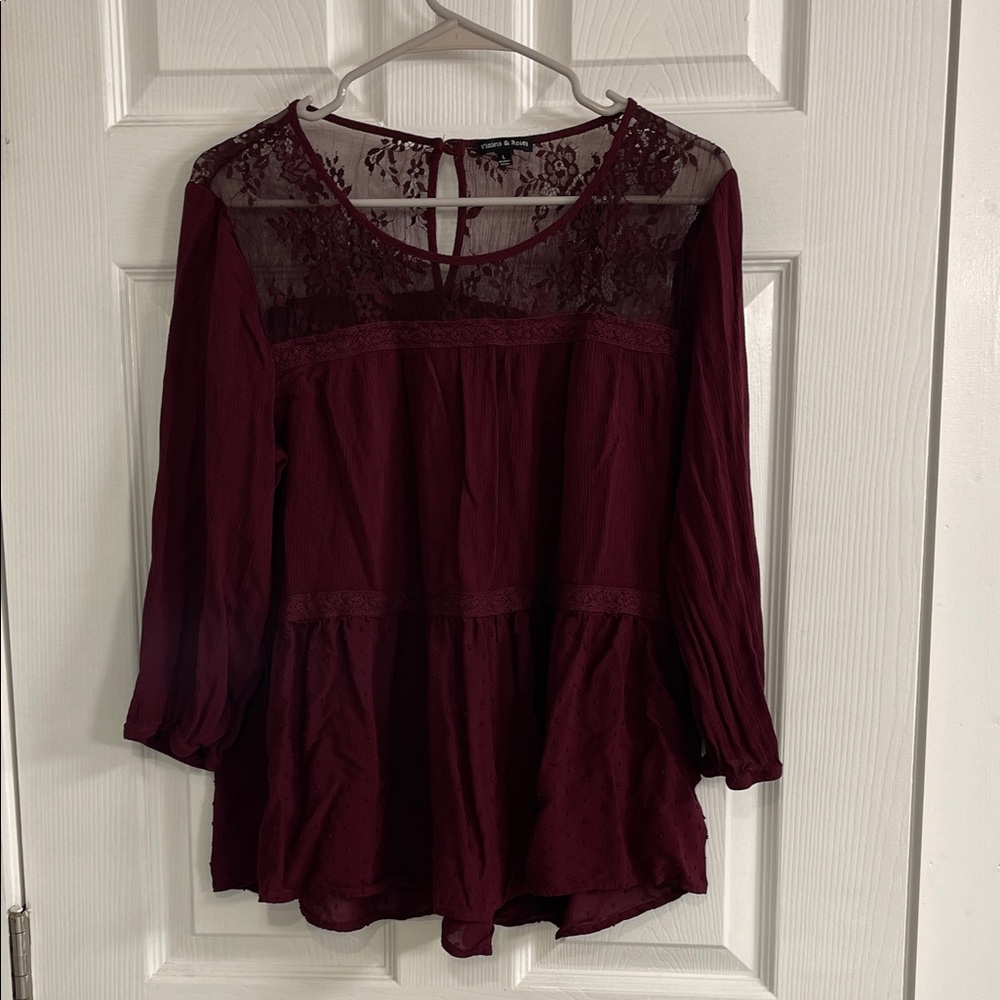 Chic Maroon Lace Blouse for Women